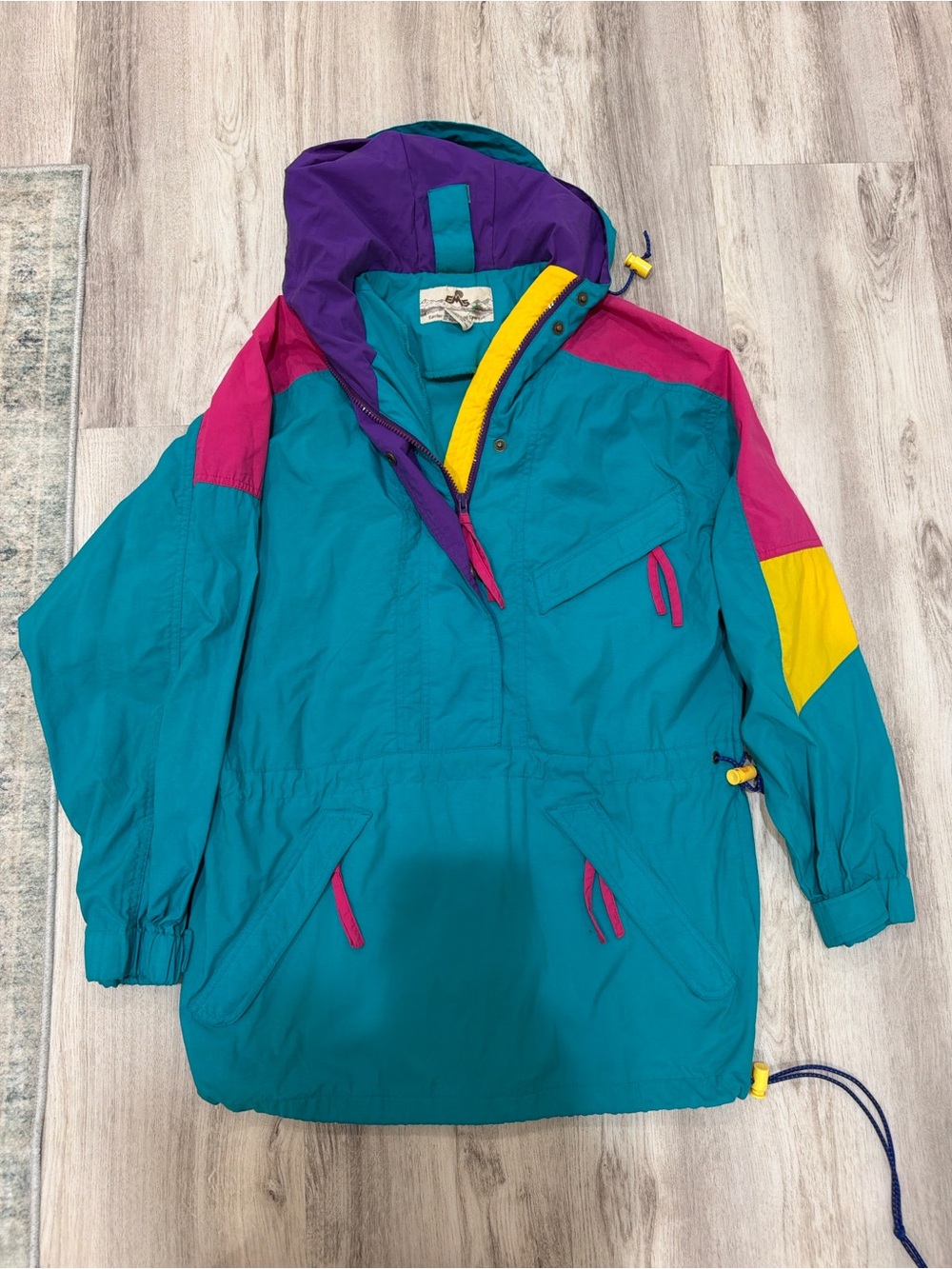 VINTAGE 90S EMS WOMEN Teal Colorblock Hooded WINDBREAKER JACKE M